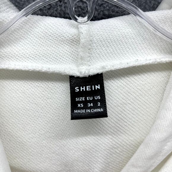 SHEIN Hoodie Womens XS White EZwear Blue Letter Graphic Drawstring Sweatshirt - Picture 11 of 16